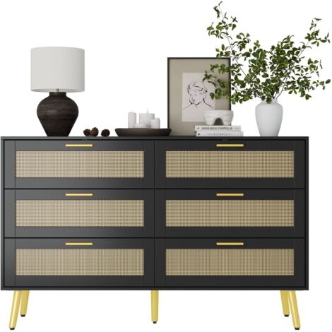 FUFU&GAGA Kommode mit 6 Schubladen, Schwarz, MDF, 120×34×74,5 cm