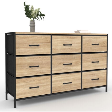 IDMARKET Kommode mit 9 Schubladen aus Stoff UTAH 115 cm Aufbewahrungsmöbel Industriedesign