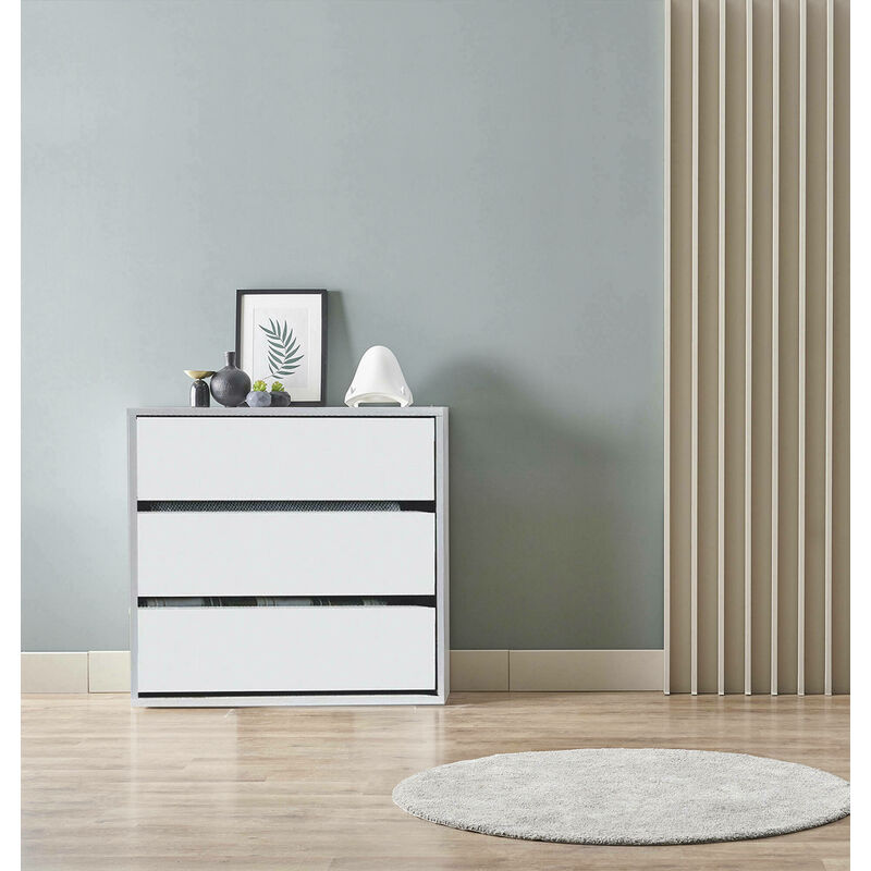 Dmora - Kommode mit drei Schubladen für Kleiderschrank (min. 60 cm Tiefe), weiße Farbe, 60 x 57 x 44 cm.