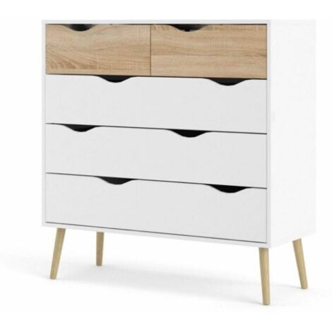 Kommode mit fünf Schubladen, Weiß und Eiche, Maße 98 x 100 x 39 cm