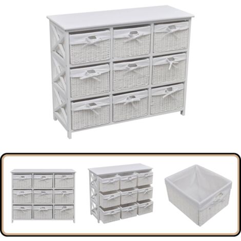Kommode mit Körben Weiß - Kommode - Aufbewahrungsraum - Wohnzimmermöbel - Schlafzimmermöbel - Garderobe
