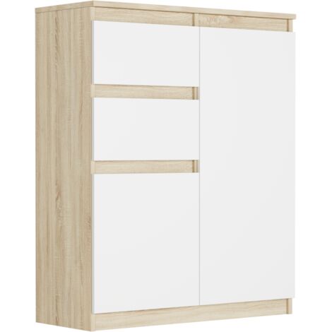 Kommode mit Schränken und Schubladen, Sonoma Mix Weiß, 80 x 40 x 98 cm - Modern S-2