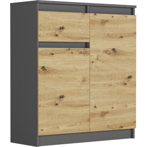 Kommode mit Schublade und Schrank, Anthrazit Mix Artisan, 80 x 40 x 98 cm - Modern S-1