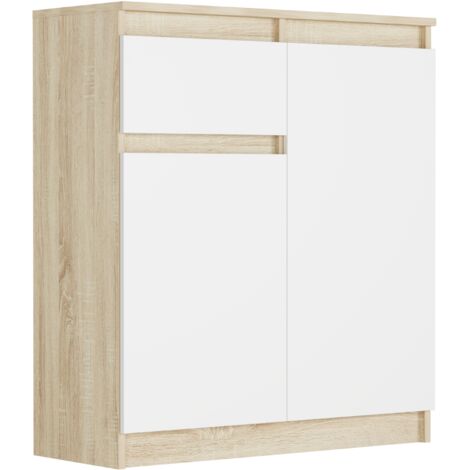 Kommode mit Schublade und Schrank, Sonoma Mix Weiß, 80 x 40 x 98 cm - Modern S-1