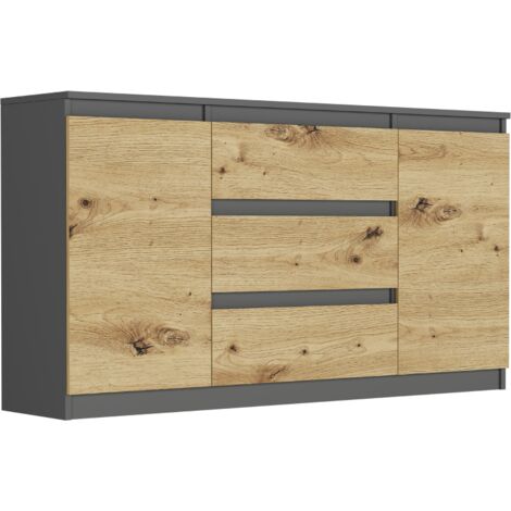 Kommode mit Schubladen und Schränken Anthrazit Mix Artisan, 140 x 40 x 76 cm - Modern R140S3