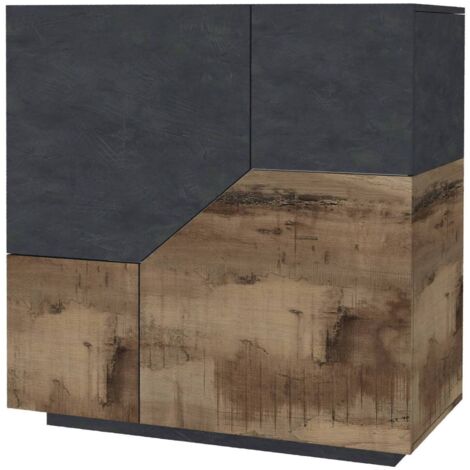 Kommode Nathan, 2-türiges Küchen-Sideboard, Wohnzimmer-Buffet, 100 % Made in Italy, 100 x 43 x 106 cm, Schiefer und Ahorn,