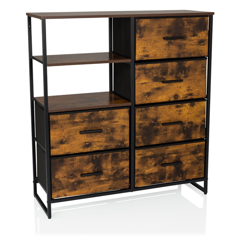 Kommode Ragala 84x30x92cm 6 Schubladen 2 Offene Fächer Räuchereiche Hjh Living