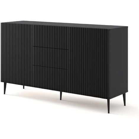 Kommode RAVENNA B 150 cm 2D3S gefrästes schwarz matt + füße