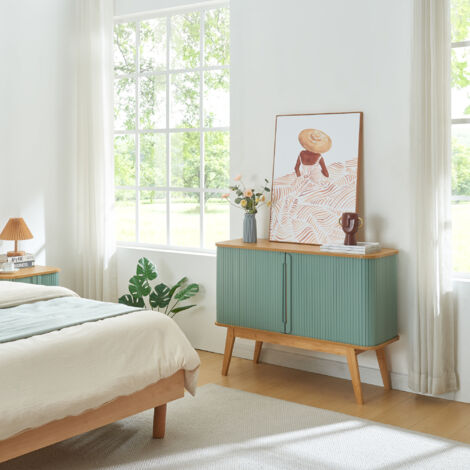 Kommode Tysvær 110x40x80 cm Bambus/Blau [en.casa]