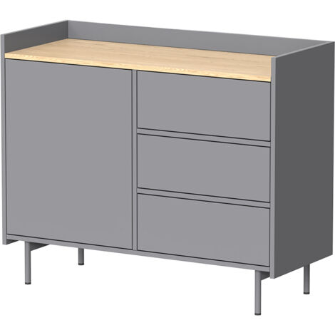 Kommode Velina, Grau/Eiche, 100 x 82 cm mit 3 Schubladen und 1 Tür, Vicco