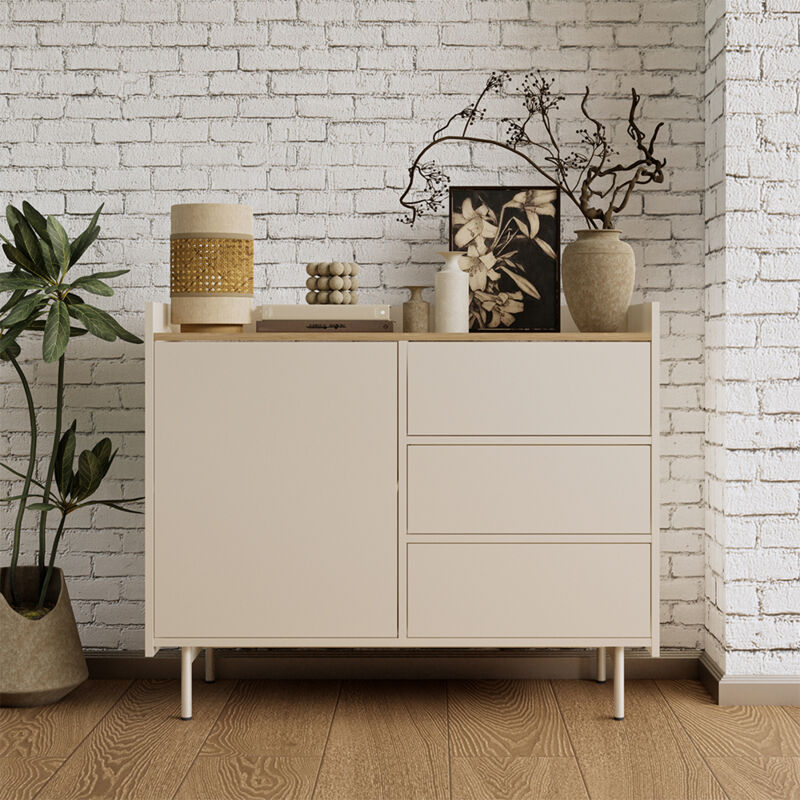 Kommode Velina, Creme, 100 X 82 Cm Mit 3 Schubladen Und 1 Tür, Vicco