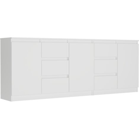 Kommode Weiß, 200x33x76 cm - R-200-S6 mit 6 Schubladen
