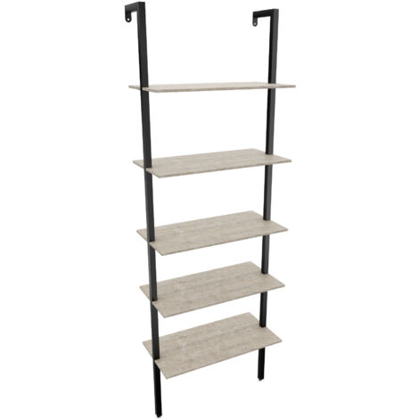 FRANKYSTAR Komo - Scaffale Libreria a Muro 60x185x30 cm 5 Ripiani in Legno Bleach Struttura in Metallo Nero