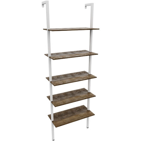 FRANKYSTAR Komo - Scaffale Libreria a Muro 60x185x30 cm 5 Ripiani in Legno Oak Struttura in Metallo Bianco