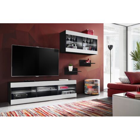 Komodee, Ensemble de Meubles Tivoli SET3,Noir/Blanc, Largeur 240cm x Hauteur 159 cm x Profondeur 35 cm, sans LED, pour Salon, Chambre à coucher