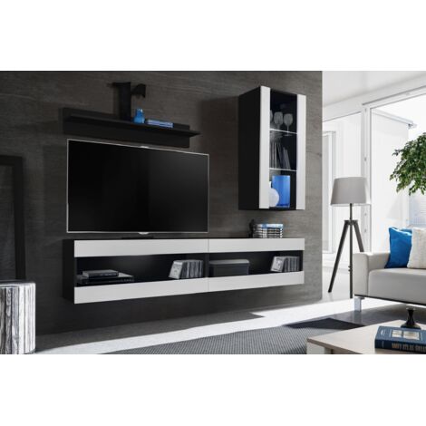 Komodee, Ensemble de Meubles Tivoli SET5,Noir/Blanc, Largeur 200cm x Hauteur 195 cm x Profondeur 35 cm, sans LED, pour Salon, Chambre à coucher