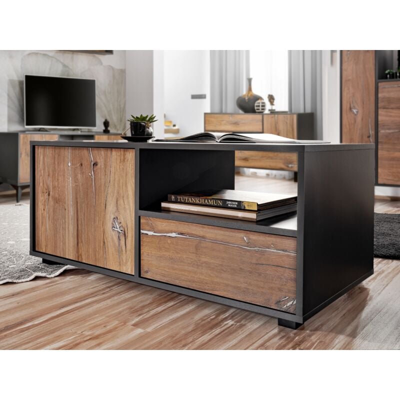 Komodee, Table à Café Armoire Orvieto, Chêne/Anthracite, Largeur 50cm x Hauteur 100cm x Profondeur 42cm, pour Salon ‎, Chambre ‎