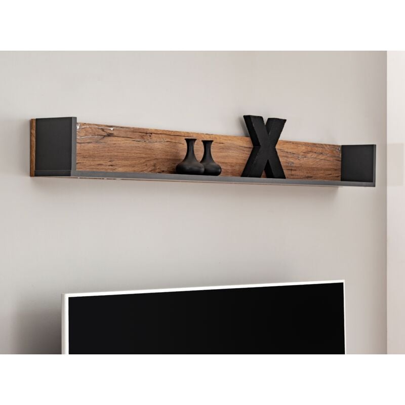 Etagère Orvieto, Chêne/Anthracite, Largeur 149 cm x Hauteur 15 cm x Profondeur 13 cm, pour Salon, Chambre, Couloir‎ - Komodee