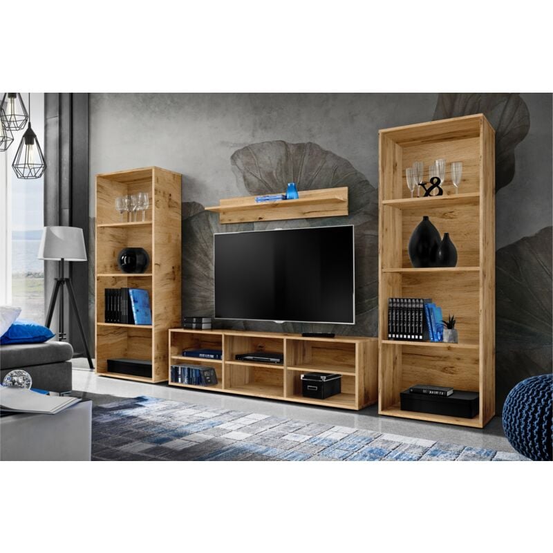 Ensembles de Meubles rtv Taranto Grande, Wotan, Largeur 250cm x Hauteur 159cm x Profondeur 33,5cm, sans led, pour Salon, Chambre, Bureau - Komodee