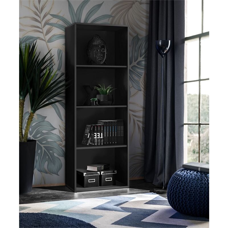 komodee, Étagère/Bibliothèque Taranto, Noir, Largeur 55 cm x Hauteur 159 cm x Profondeur 35cm, sans LED, pour Salon, Chambre, Bureau
