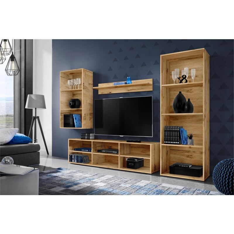 komodee, Ensembles de Meubles RTV Taranto Medio, Wotan, Largeur 245cm x Hauteur 159cm x Profondeur 33,5cm, sans LED, pour Salon, Chambre, Bureau