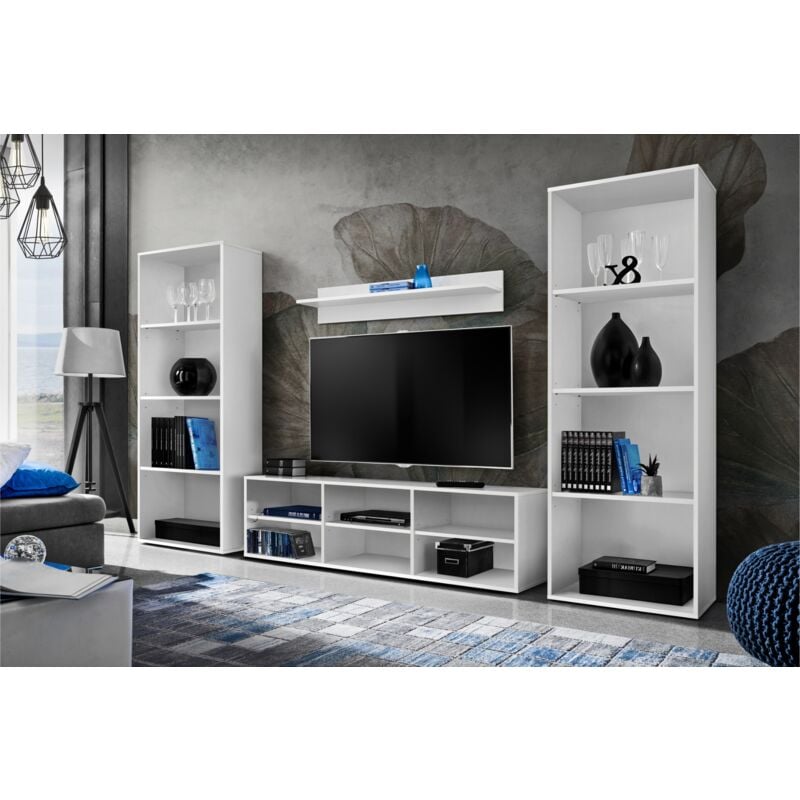 Ensembles de Meubles rtv Taranto Grande, Blanc, Largeur 250cm x Hauteur 159cm x Profondeur 33,5cm, sans led, pour Salon, Chambre, Bureau - Komodee