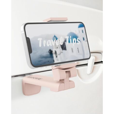Kompakt Handy Halterung,Verstellbare Klemmhalterung,Flugzeug Halterung,Tragbarer Handy Stander,Smartphone Halterung Kompatibel mit i'Phone13/12 Pro Android,für Flugzeug,Küche,Büro-Rosa