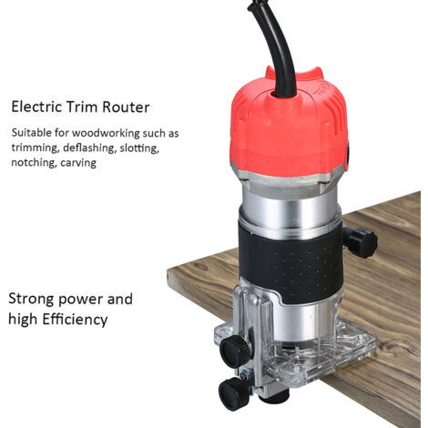 Kompakte Oberfräse (220 V, 800 W), 30.000 U/min, mit Kantenanschlag und transparenter Grundplatte. Ideal für Holzbearbeitung, Nuten und Zapfenlöcher. Kompatibel mit roten Aluminiummodellen (EU).