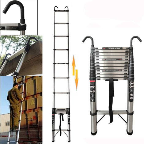 Kompakte teleskopische Leiter 5m/16.5ft 150kg Kapazität mit 2 abnehmbaren Haken