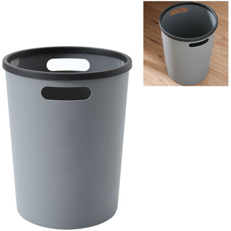 [Kompakter Abfalleimer] + [5 Liter Fassungsvermögen] + [Robuster, grauer Kunststoff] + [Minimalistisches, stabiles Design, kippsicherer runder Boden]