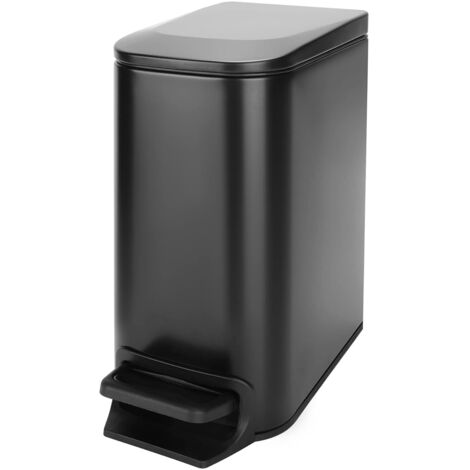 Kompakter Badezimmer-Abfalleimer mit Deckel, Soft-Close-Mechanismus, Fußpedal, 6 Liter/1,6 Gallonen Edelstahlbehälter mit herausnehmbarem Inneneimer (matt schwarz)