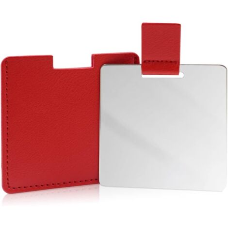 Kompakter, bruchsicherer Edelstahlspiegel, Handtaschenspiegel, bruchsicherer Reisespiegel mit PU-Lederetui, Make-up-Geschenk (rot)