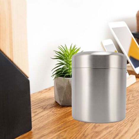 Kompakter, drehbarer runder Abfalleimer aus Edelstahl 304, 12 x 14,5 cm, schwarzes Metall (4,7 x 5,7 Zoll), 1 Stück, leichtes, minimalistisches Design, ideal für Küche, Büro und Wohnung.