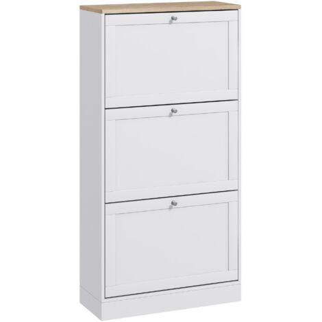 Kompakter Schuhschrank mit 3 Schubladen, modernes Design, 115 x 60 x 23,5 cm, weiß