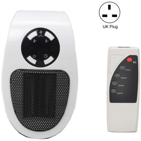 Kompakter, tragbarer elektrischer Tischheizkörper mit LED-Anzeige, geregeltem Thermostat und Fernbedienung für Zuhause/Büro (ABS, Weiß, 10x9x17cm)