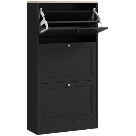 Kompakter und moderner Schuhschrank mit drei Schubladen, 115 x 60 x 23,5 cm, schwarz