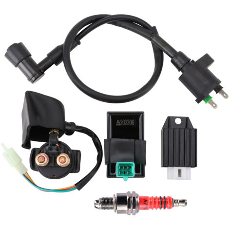 Kompatibel mit Quads/Geländefahrzeugen/Karts von 50 bis 125 cm³: Reparatur- und Upgrade-Kit inklusive universeller CDI-Zündung, Hochspannungstransformator und Spannungsregler.