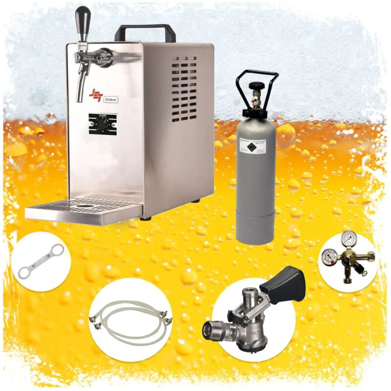 Ich-Zapfe Komplett Set - Zapfanlage, Bierzapfanlage, Bierkoffer, Durchlaufkühler Jet 30, 1-leitig, 35 Liter/h, Trockenkühler, Green Line, Beerkules,