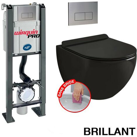 Komplett WC ohne Flansch Freistehend + WC-Becken Schwarz Hochglanz ohne Flansch + Edelstahlplatte DESIGN