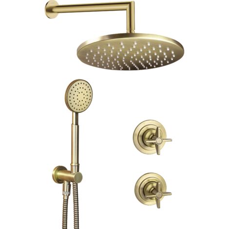 Komplettes Duschset mit verdeckter Armatur aus gebürstetem Messing Deante Temisto NACM9QT  Messing gebürstet