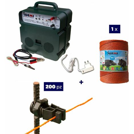 Komplettes Kit Für Den Weidezaun : 1 x Weidezaungerät Doppelstromversorgung 12V (Batterie) / 220 / 230 V Bis 5 Km Elektrozaun B12/2 + 1 x Weidezaunlitze 500 Mt 4 mm² + 100 St. Isolatoren Metallpfosten