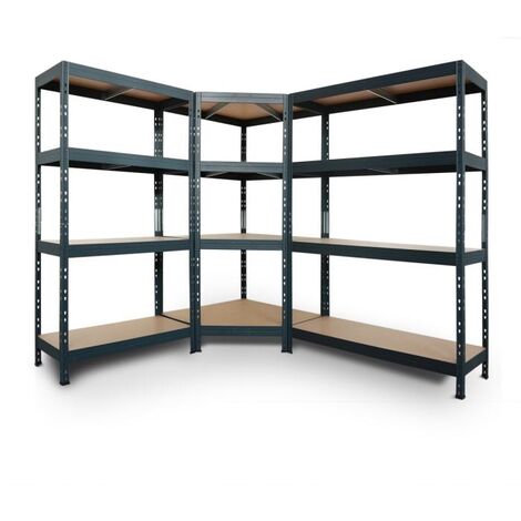 Komplettes Regalsystem, 1 Eckregal und 2 RIVET Steckregale mit den Maßen 180x90x45x64,5cm, 250kg, 180x120x45cm, 300kg, 4 HDF- Böden und 180x90x45cm, 300kg, 5 HDF- Böden, anthrazitgrau