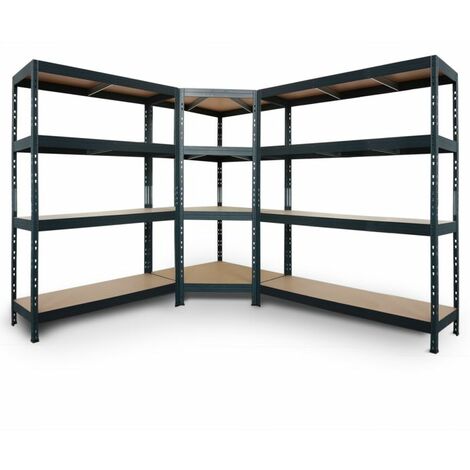 Komplettes Regalsystem, 1 Eckregal und 2 RIVET Steckregale mit den Maßen 180x90x45x64,5cm, 250kg, 180x120x45cm und 180x150x45cm 300kg, 4 HDF- Böden, anthrazitgrau