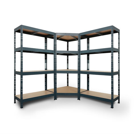 Komplettes Regalsystem, 1 Eckregal und 2 RIVET Steckregale mit den Maßen 180x90x45x64,5cm, 250kg, 4 Böden ,180x90x45, 300kg, 5 HDF-Böden, anthrazitgrau