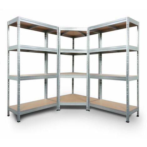 Komplettes Regalsystem, 1 Eckregal und 2 RIVET Steckregale mit den Maßen 180x90x45x64,5cm, 250kg, 4 Böden, 180x90x45, 300kg, 5 HDF- Böden, verzinkt