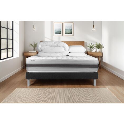 Komplettpaket Bett - Matratze 140x190 cm + Boxspringbett mit Lattenrost (im Set) + 2 Kopfkissen + Bettdecke - Vitalspring Recover