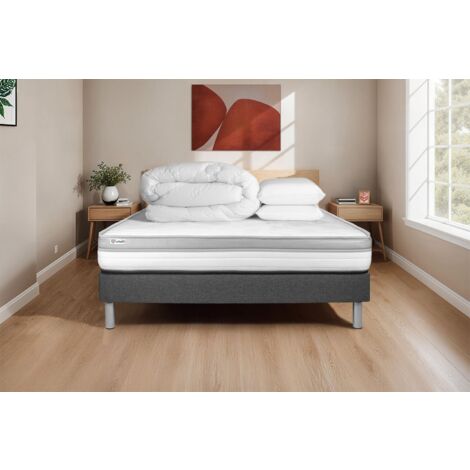 Komplettpaket Bett - Matratze 140x200 cm + Boxspringbett mit Lattenrost (im Set) + 2 Kopfkissen + Bettdecke - Vital Relax