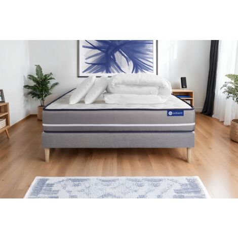 Komplettpaket Bett - Matratze 160x200 cm + Boxspringbett mit Lattenrost (im Set) + 2 Kopfkissen + Bettdecke - Actilatex Pur