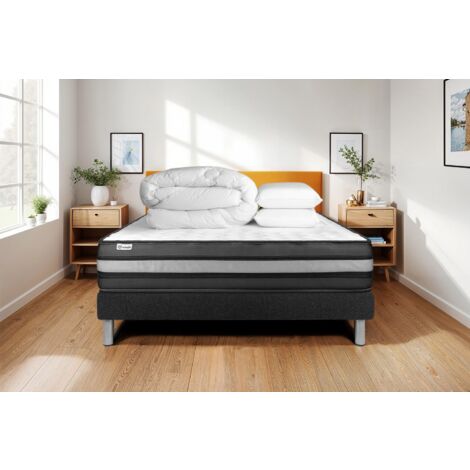 Komplettpaket Bett - Matratze 160x200 cm + Boxspringbett mit Lattenrost (im Set) + 2 Kopfkissen + Bettdecke - Vital Power Zen