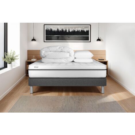Komplettpaket Bett - Matratze 160x200 cm + Boxspringbett mit Lattenrost (im Set) + 2 Kopfkissen + Bettdecke - Vital Spa